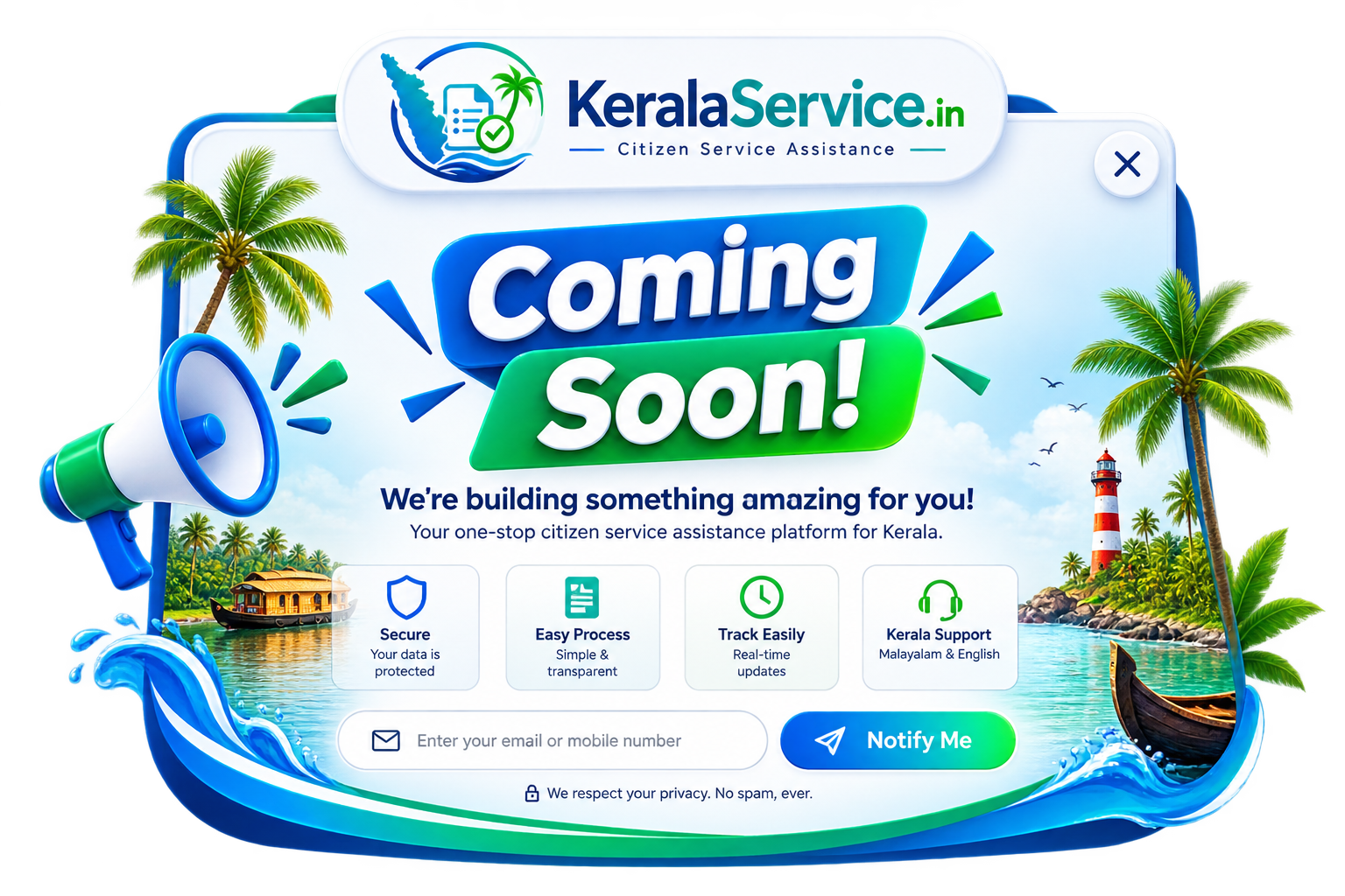KeralaService.in Coming Soon — citizen service assistance platform